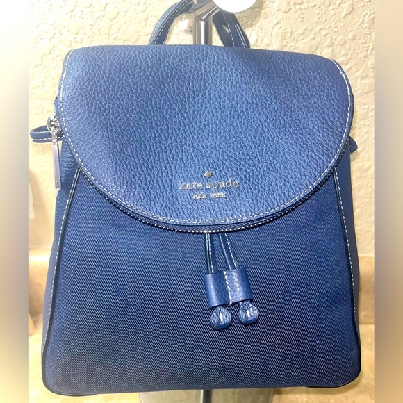 Kate Spade New York Leila Denim Medium Flap Backpack, NWT - Picture 2 of 16